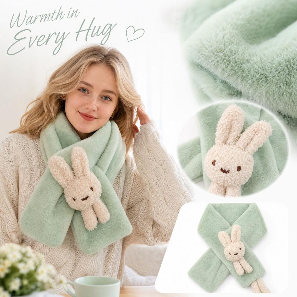 Kids' Winter Plush Neck Warmer Scarf with Bunny Design for Fall and Winter