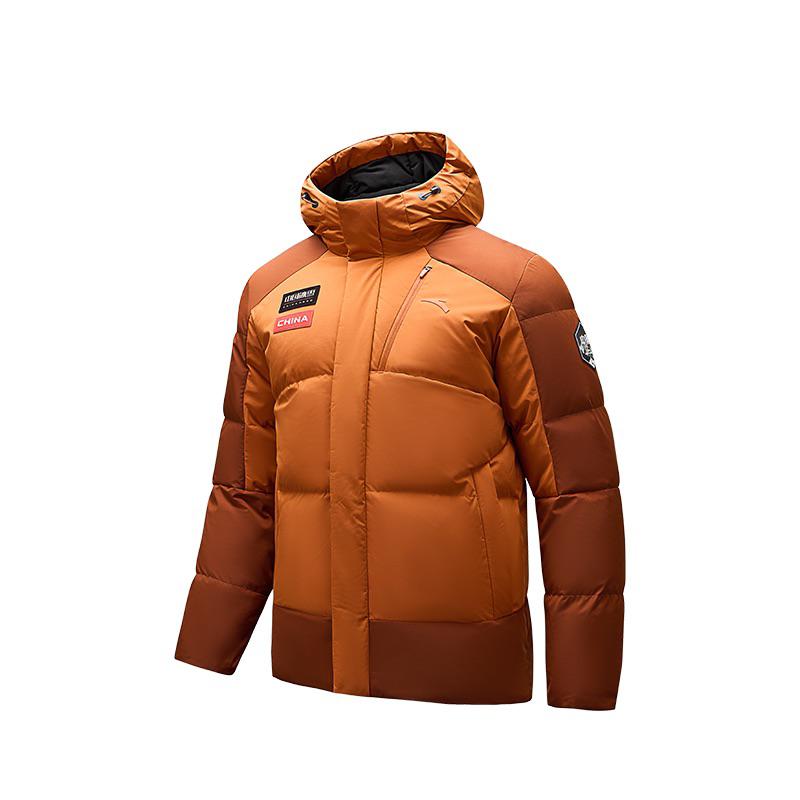 ANTA Men s Ice Armor Hot Tech Water-Repellent Hooded Down Jacket Orange 152447926N-2 XL