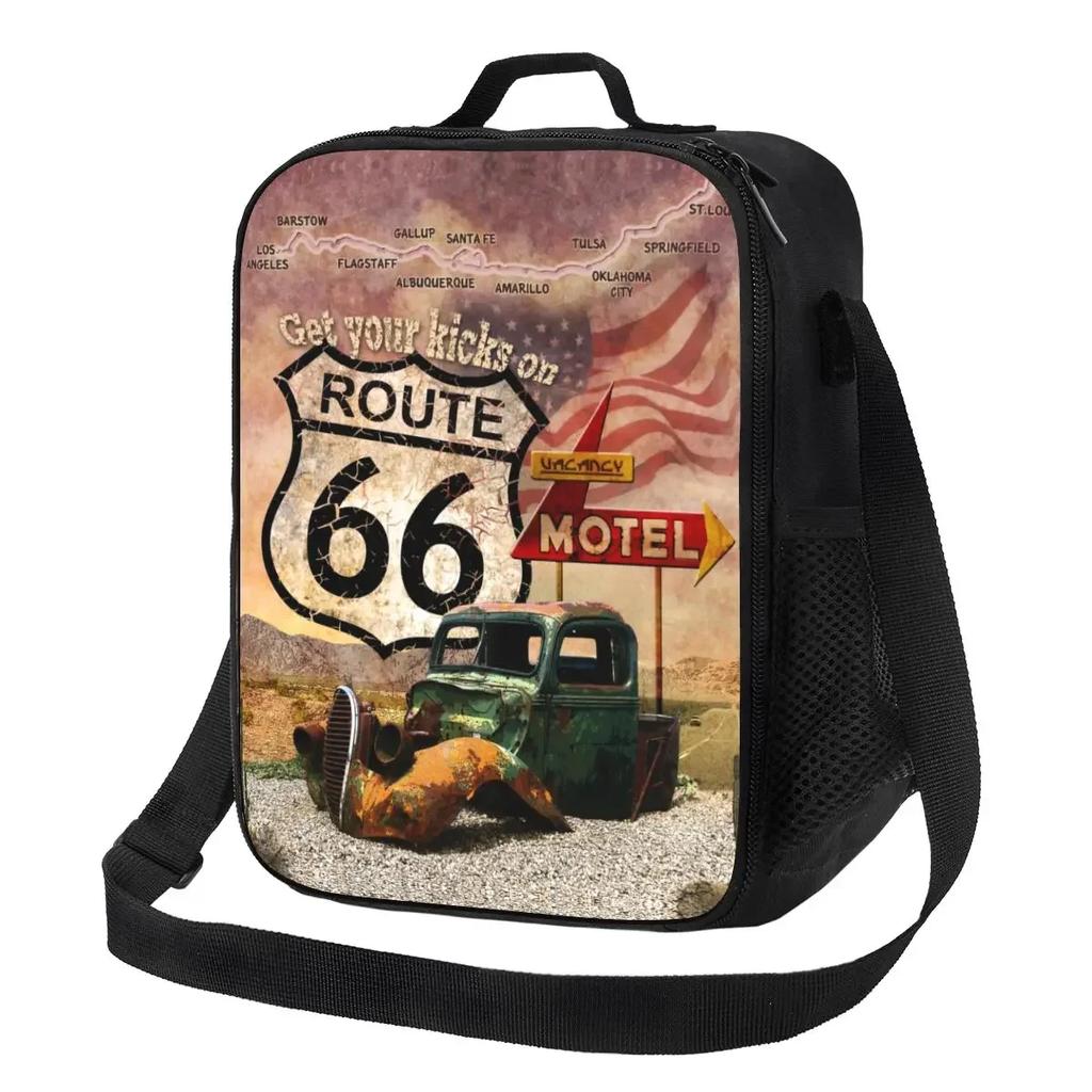Motorcycle Ride Route 66 Insulated Lunch Bags for US Numbered Highways Resuable Thermal Cooler Food Lunch Box Work School Travel