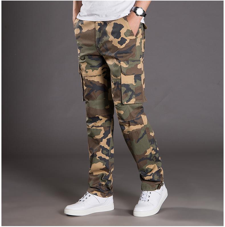 Lockere, gerade Cargohose aus reiner Baumwolle für Herren – große Größe, mehrere Taschen, Freizeitkleidung für Herbst und Winter