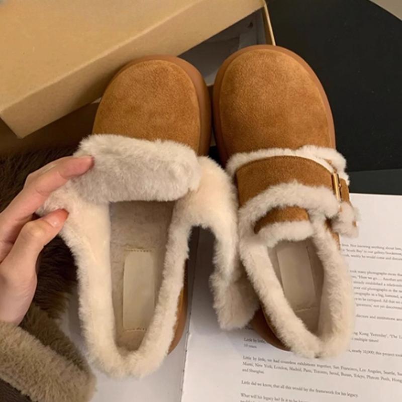 

Fur Women s Snow Ankle Boots Flats Suede Short Plush Shoes Fashion Warm Cotton Shoes Winter Cozy Walking Mujer Botas 35