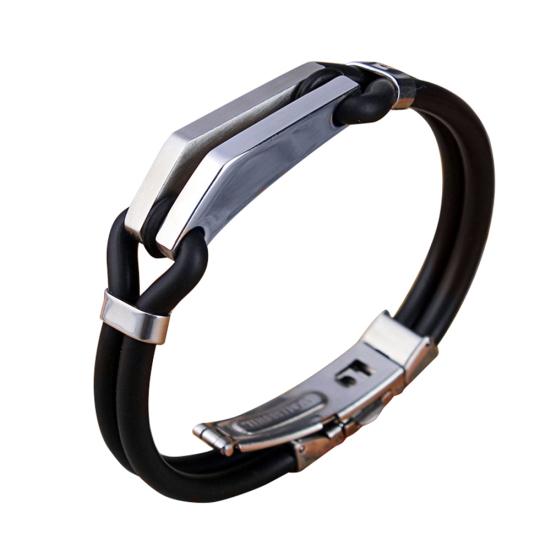 Fashion Women Men Engraving Titanium Steel Silicone Bangle Bracelet Couple Gift