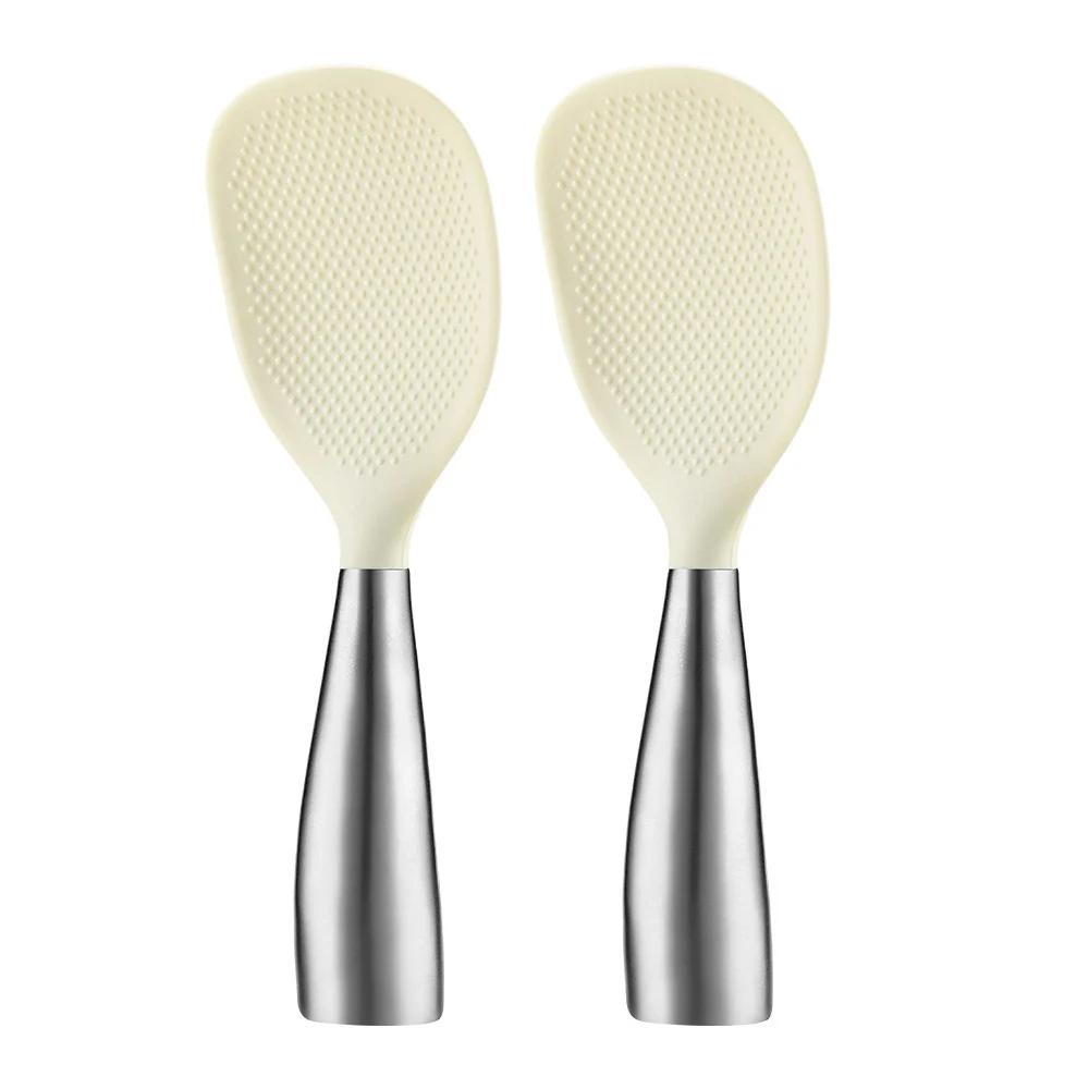 

2 шт. Пищевой силикон Ложка для риса Бытовая Ложка для приготовления пищи для антипригарной посуды Высокотемпературная Кухонная утварь