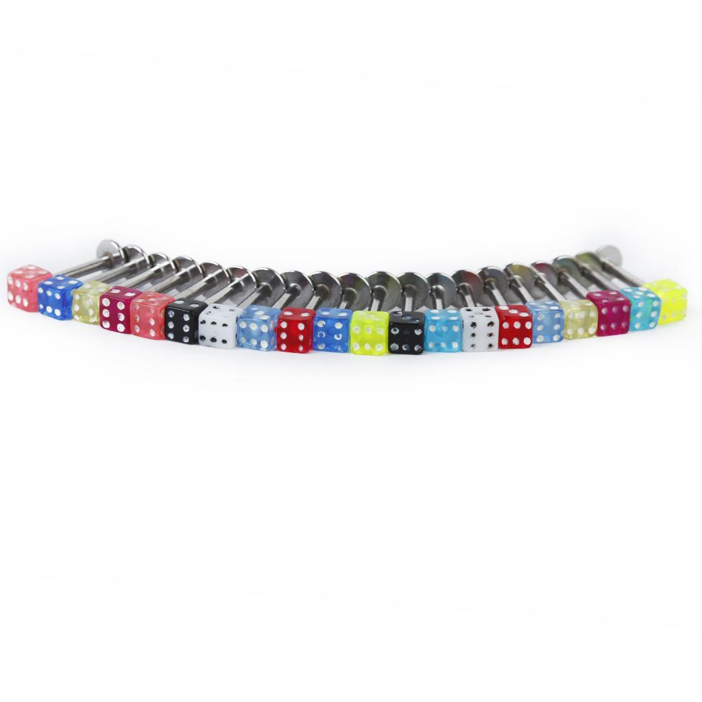 20 Stück Gemischte Würfel Lippenstecker Kinn Zunge Ringe Bar Labret Körperschmuck Piercing Schmuck