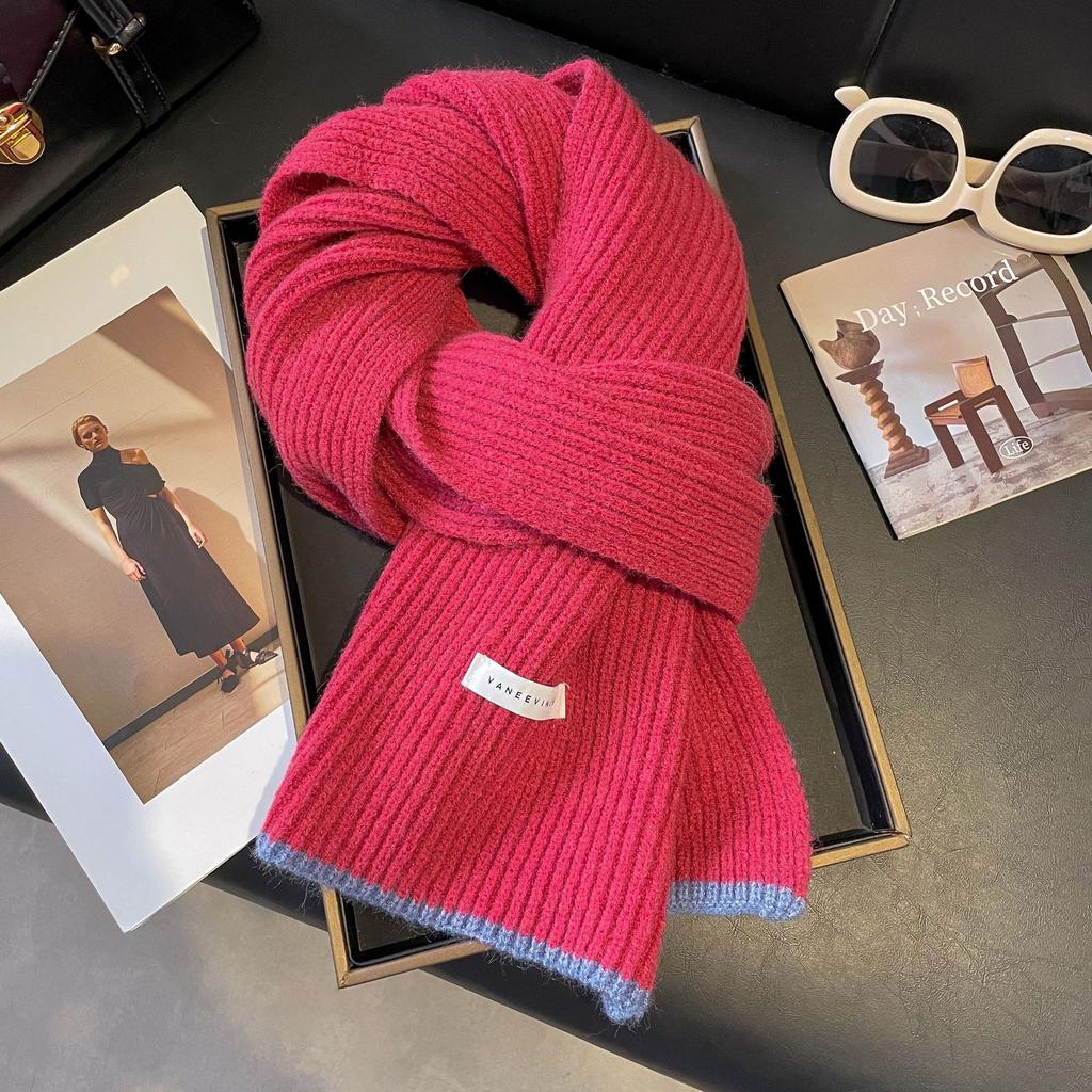 Autumn and Winter New Korean Version Versatile Lock Edge Korean Knitted Gray Scarf Women's Knitted Warm Neck Scarf