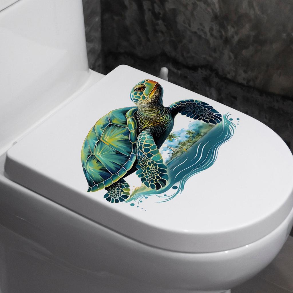 30x25cm Toilet Lid Decals Self Adhesive Sea Turtle Toilet Stickers Cartoon Multifunctional Waterproof Backdrop Decor Removable
