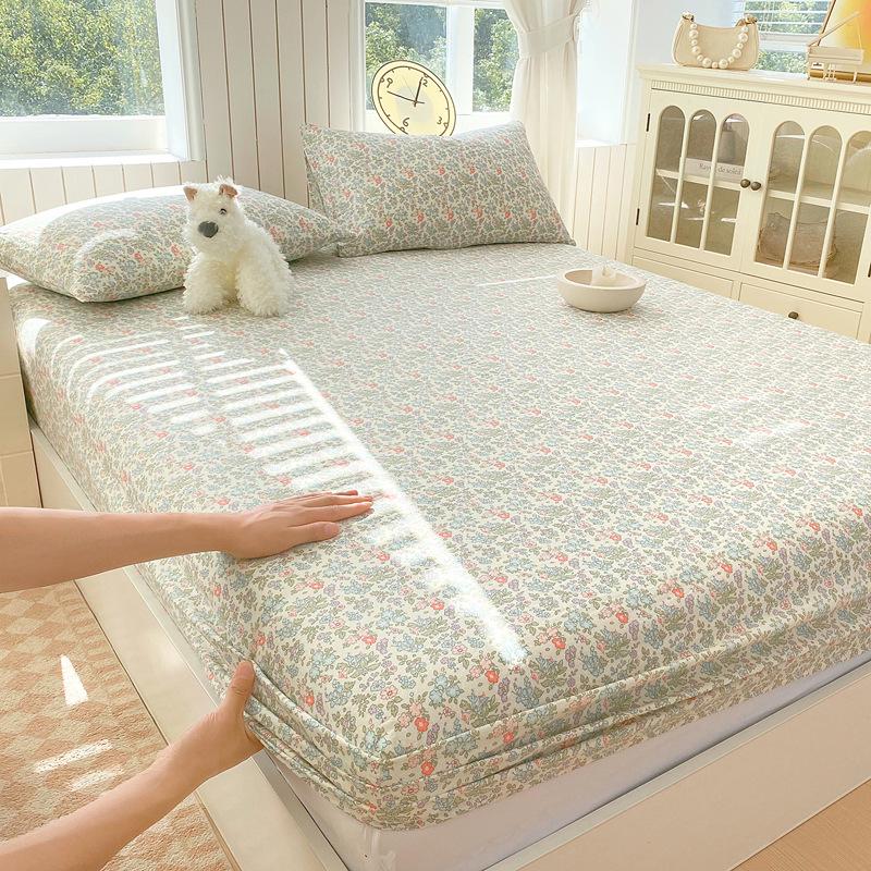 Class A Cotton Breathable Double Layer Gauze Fitted Sheet, Non-Slip All-Season Universal Mattress Protector. 90*200cm + 15cm fitted sheet