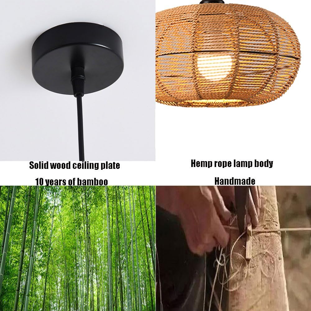 Wicker Lamp Shade Rattan Ceiling Light Chandelier Light Fixtures for Teahouses Homestays Decorative Retro Pendant Light E27 Lamp