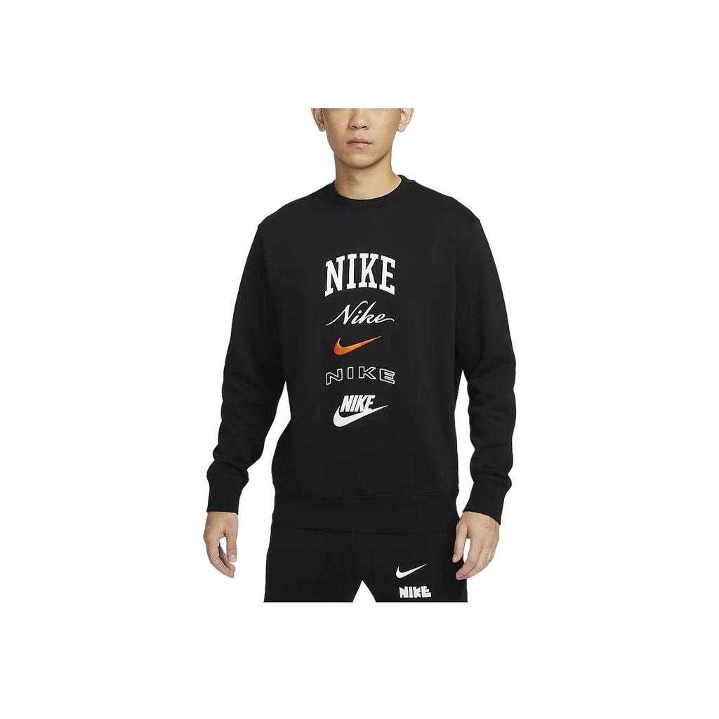 Nike Club Fleece Graphic Print Crew Neck Sweatshirt Men Tops Black FN2611-010