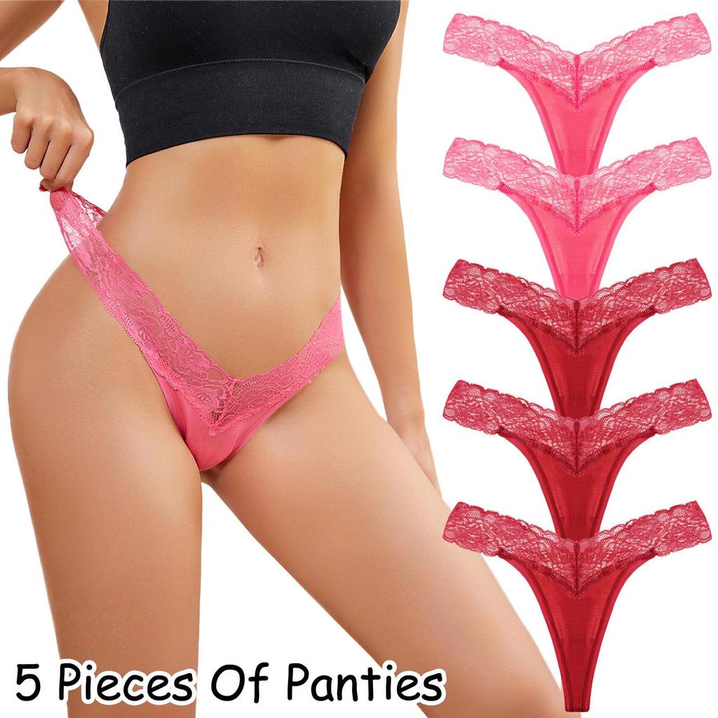 5-Piece Plus Size Women's Lace Low-Rise Thong Set