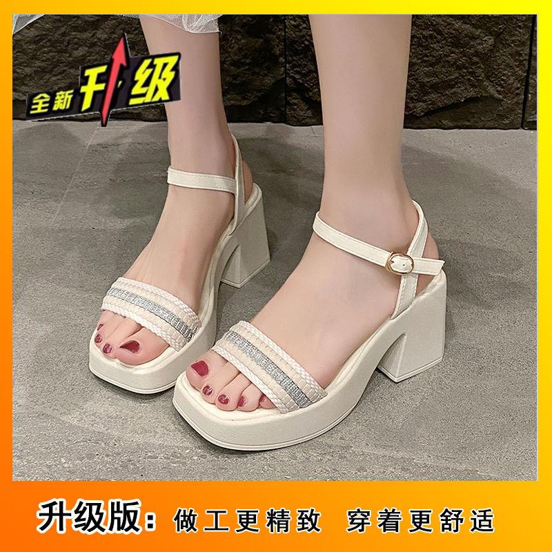Internet celebrities popular high-heeled thick-heeled women's shoes women's 2025 new summer sweet women's feet with sandals