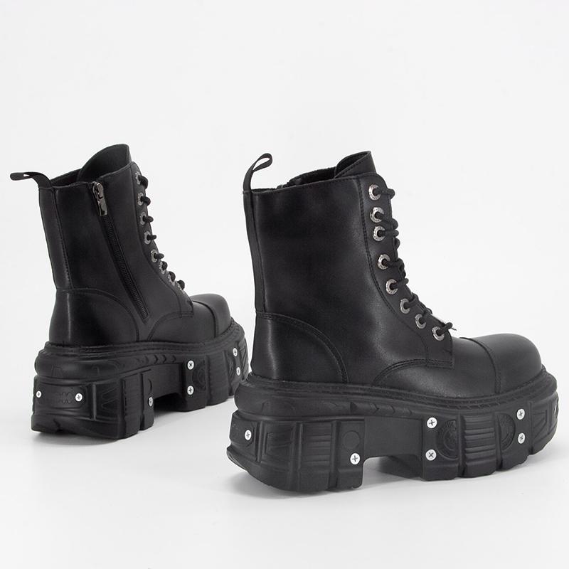 Punk Style Women Boots Lace-up Heel Height Platform Shoes Woman Gothic Ankle Rock Boots Metal Decor Man And Woman Sneakers