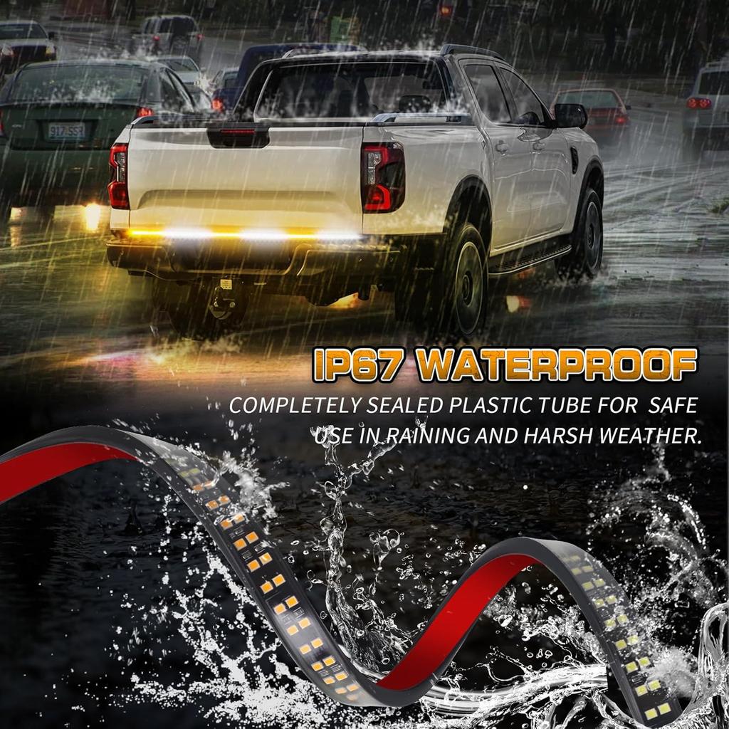 XRIDONSEN 48 Inch Truck Tailgate Strobe Lights Strip Rear Window Lights 288 LED Tail Emergency Light Bar Amber White Flashing Warning Hazard Safety