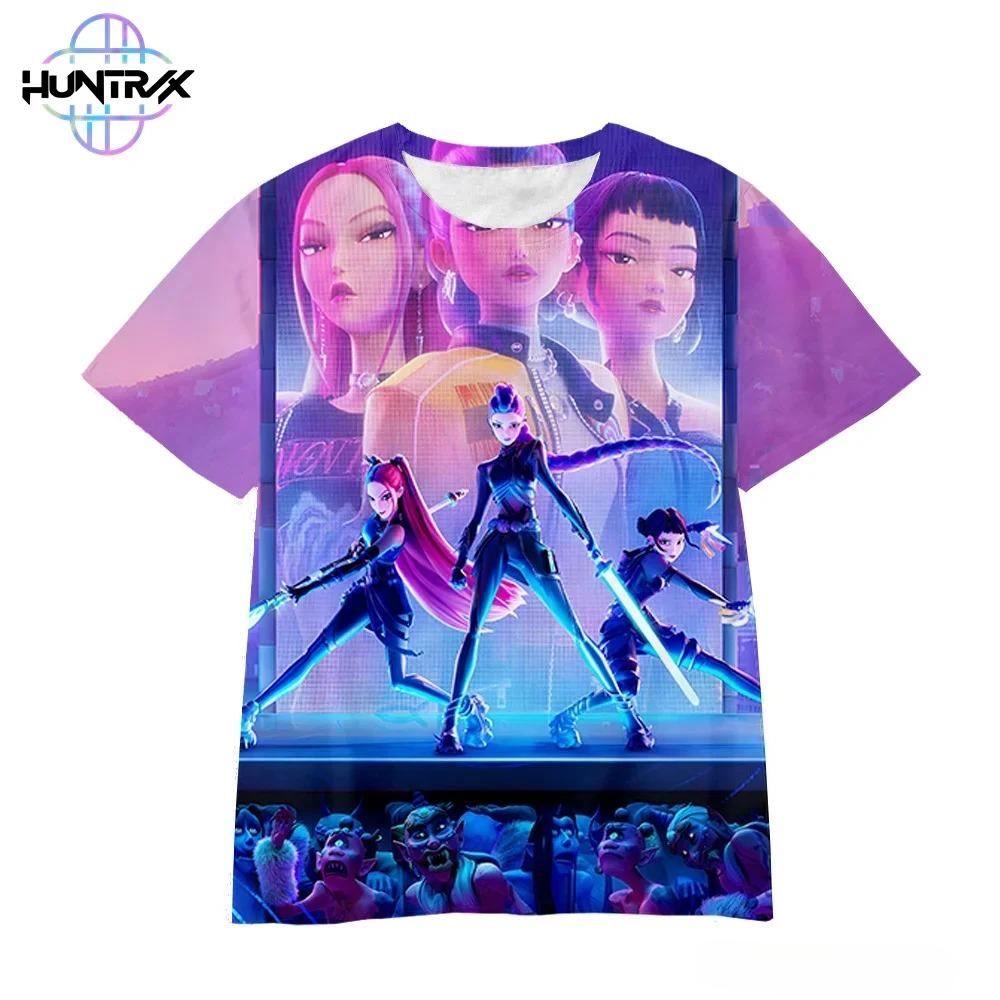 Kpop Demon Hunters Harajuku Anime 3D Print Sports Boy Girl T-shirt Street Fashion Girl Group Hip-hop Children Short-sleeve Top