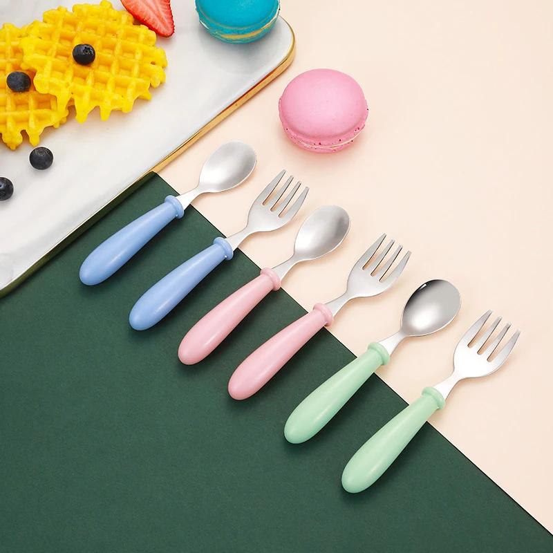 Kid Tableware Set Children Utensil Stainless Steel Toddler Dinnerware Cutlery Baby Safety Feeding Spoon Fork Cute Tableware