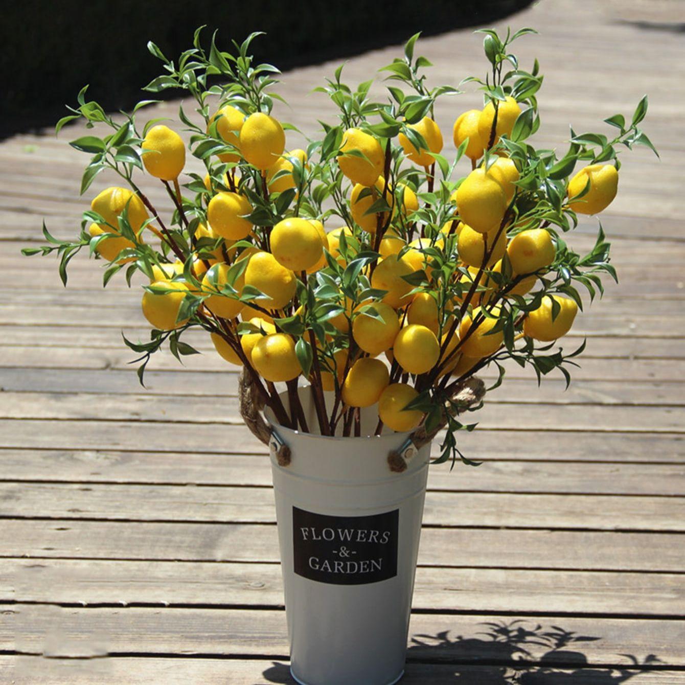 1 pz Ramo di Limone Fruttato di Lusso con Foglie Verdi Fiori Artificiali Oggetti di Scena per Fotografia Domestica Flores Artificales Piante Finte gia