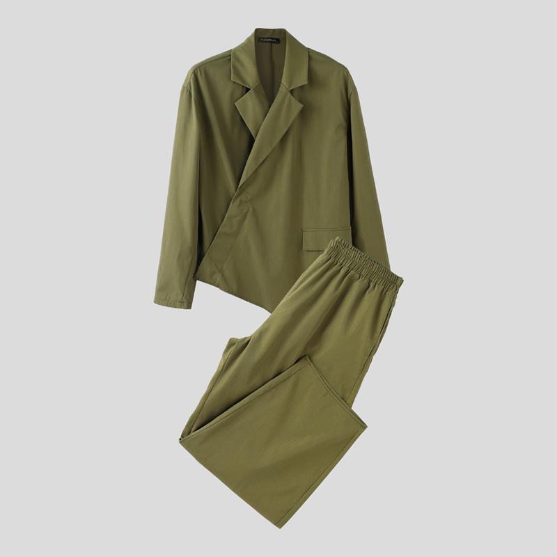 INCERUN Two Pieces Outfits Men Long Sleeve Side Cross Shirt and Long Harem Pants Sets