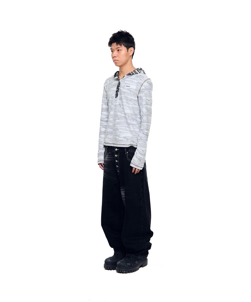 AAKAM Side Washed Button Denim Pants (Black)