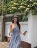 Plaid tube top skirt one-word shoulder dress women's summer French temperament design sense waist seaside vacation long skirt