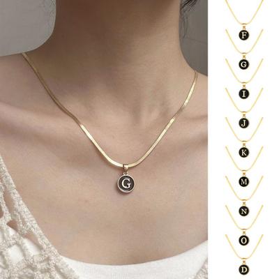 Black Letter Round Pendant Necklace 26 Letter Snake Chain Necklace Women Adjustable Length Choker Necklace Jewelry Gift
