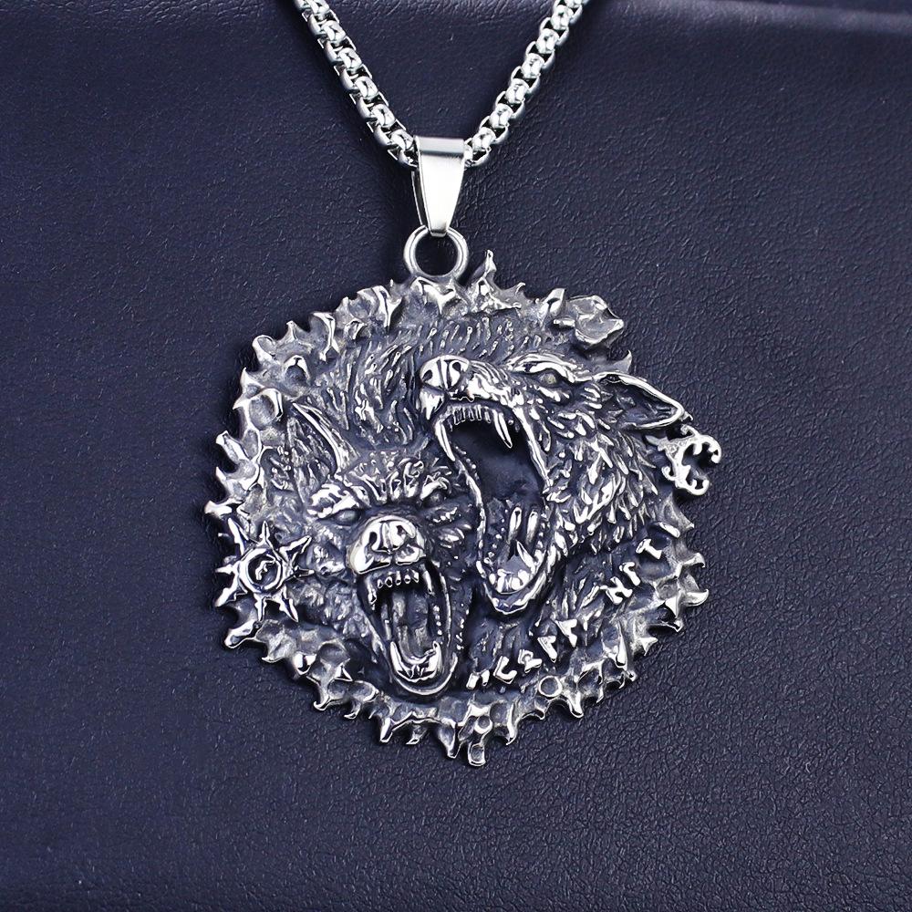 Necklace Nordic Viking Fashion Double Wolf Rune Summer Versatile Men's Pendant