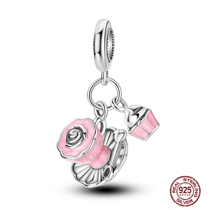 Pink Purple Series Charms Copper Murano Glass Butterfly Animal Paw Print Clasp Charm Beads Fit Original Bracelet Diy Jewelry