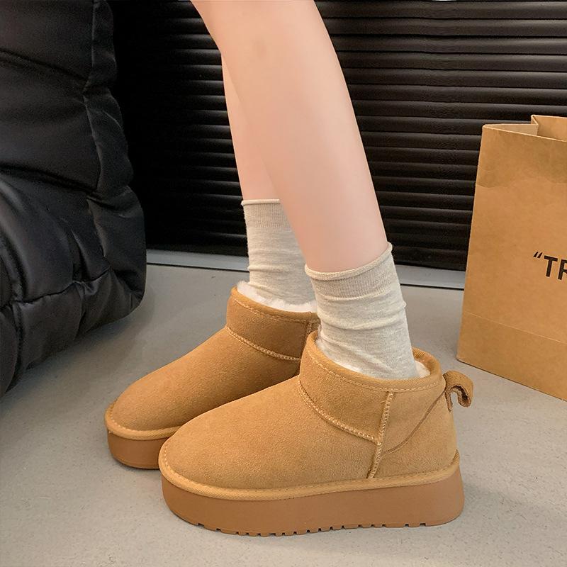 Women's Large Size Soft Sole Heightening Winter Warm Fur One Anti-slip Snow Boots Plush Lined Ankle Boots Outdoor Sports Cotton Boots