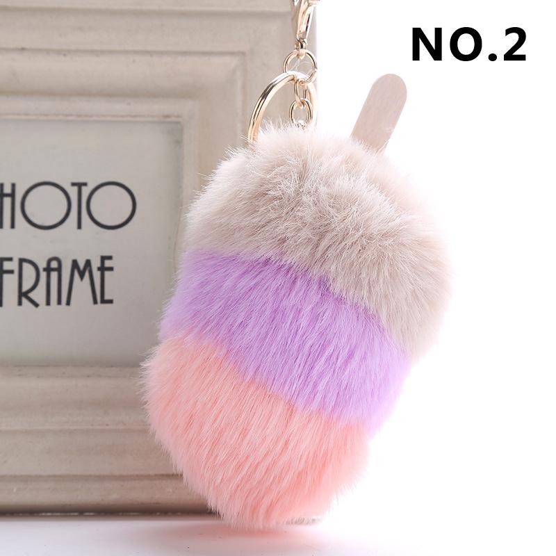 1Pcs Car Soft Pompom Fluffy Ice Cream Faux Fur Key Chain Gift Key Ring Jewelry Pendant