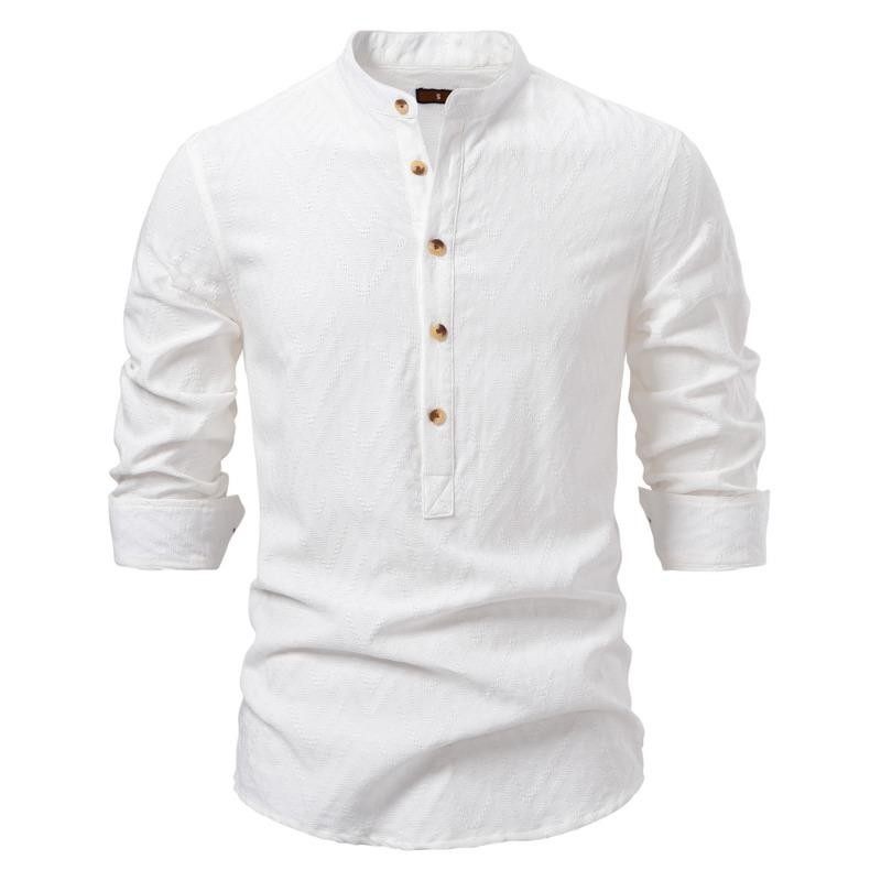 Spring Summer New Men's Long-sleeved Stand-up Collar Shirt
