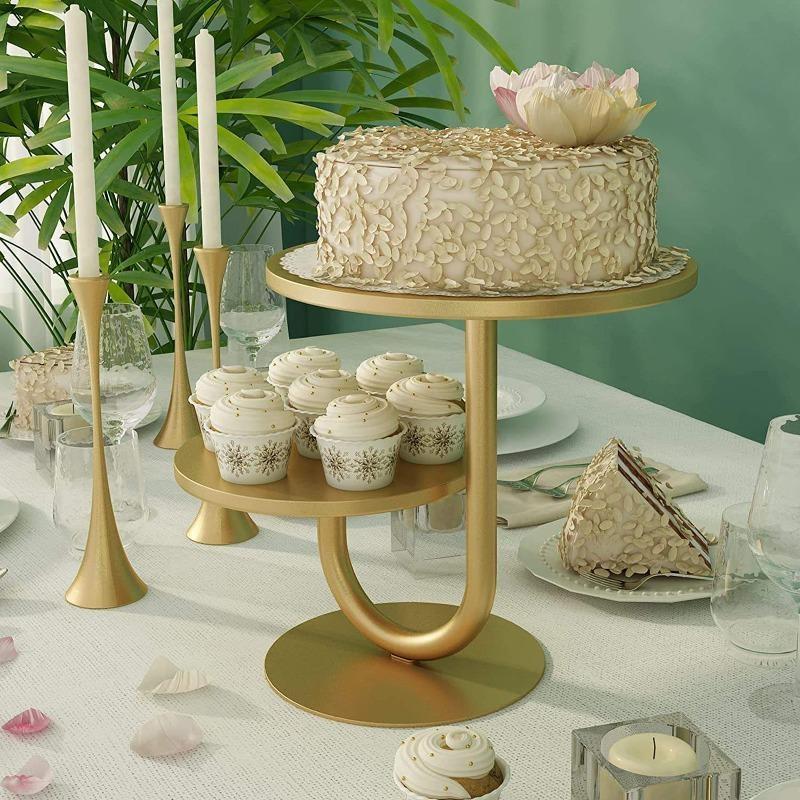 2-Tier Gold Metal Cake Stand/cupcake Stand for New Year Party, Christmas, Graduation Decoration Gift Cake Stands Hdd