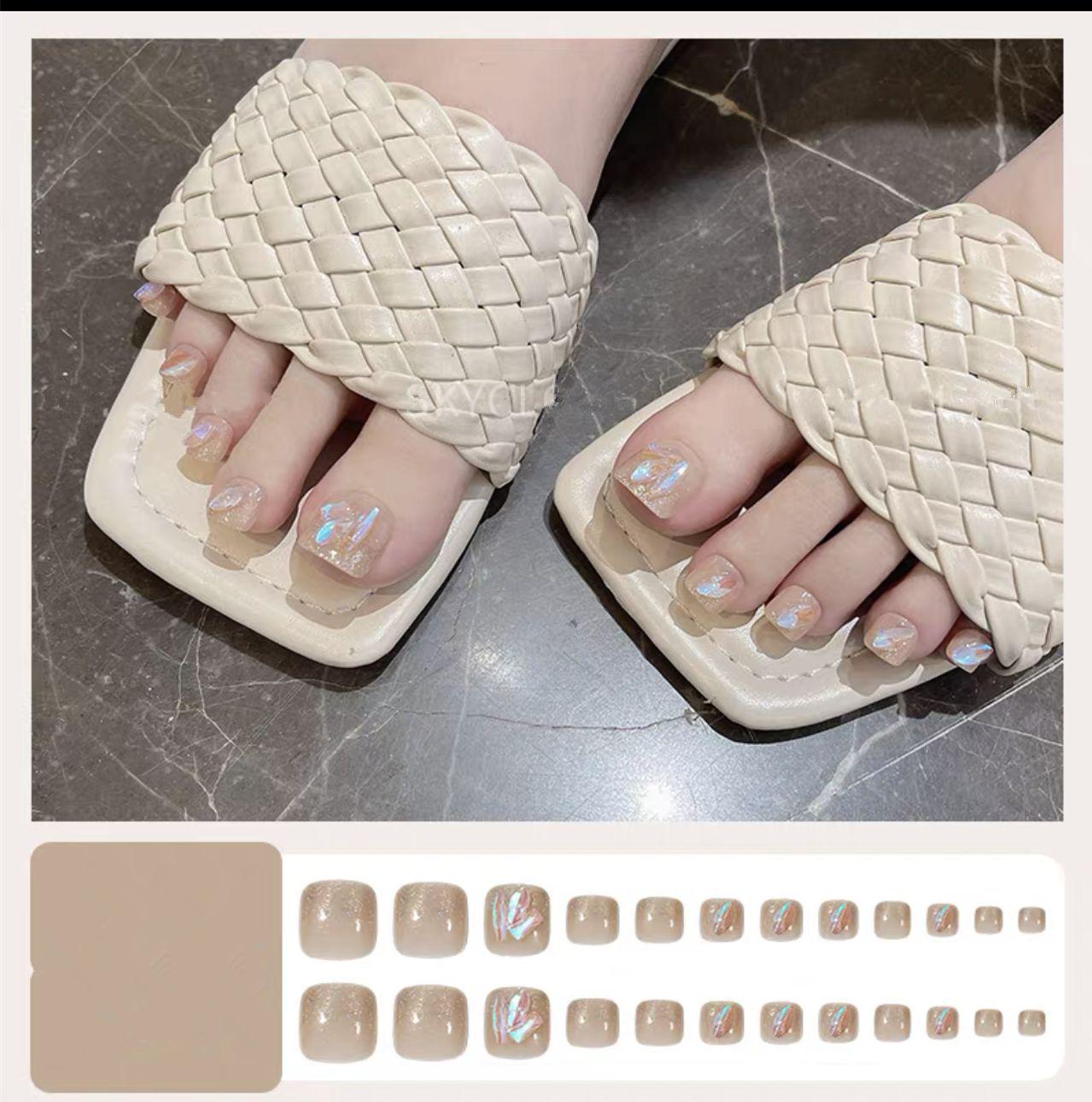 

24 штуки наклеек для ногтей на ногах цвета нюдовой розовой Авроры с бриллиантами - Элегантный маникюр, нейл-арт для красивых ног