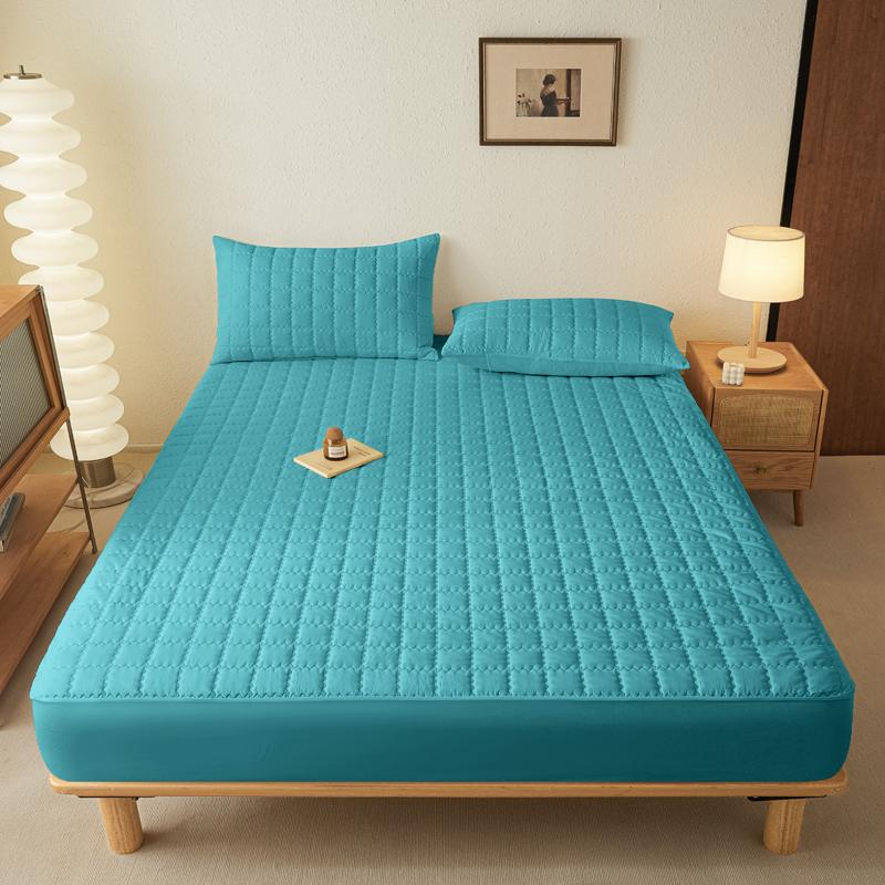 1 Simple Modern Square Waterproof Laminated Fitted Sheet, Solid Color Bed Cover For Bedroom, Bedding(Excluding Pillowcase)