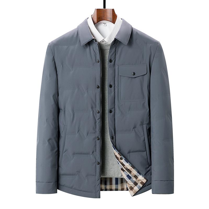 

Зимняя новая мужская пуховая рубашка, деловая повседневная белая куртка с воротником из утиного пуха, куртка для папы 3XL серый