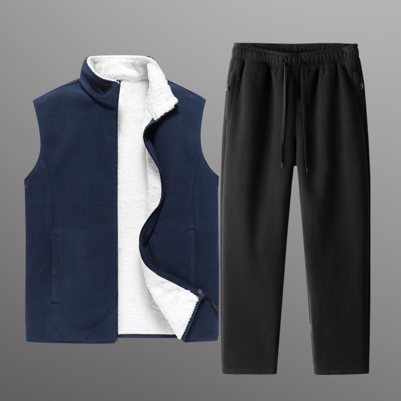 Fleece Vest Autumn and Winter New Men's Fleece Casual Sports Set Plus Velvet Thickened Large Size Warm Two-piece Set