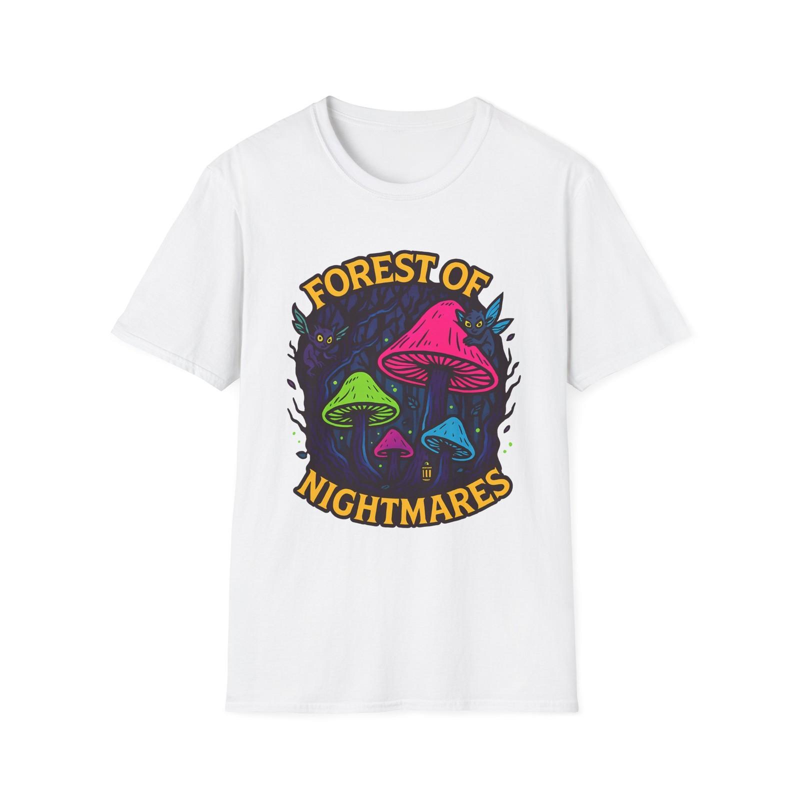 Unisex Softstyle T-Shirt Mens Womens Tees Top surreal neon forest mushrooms with winged creatures 3XL