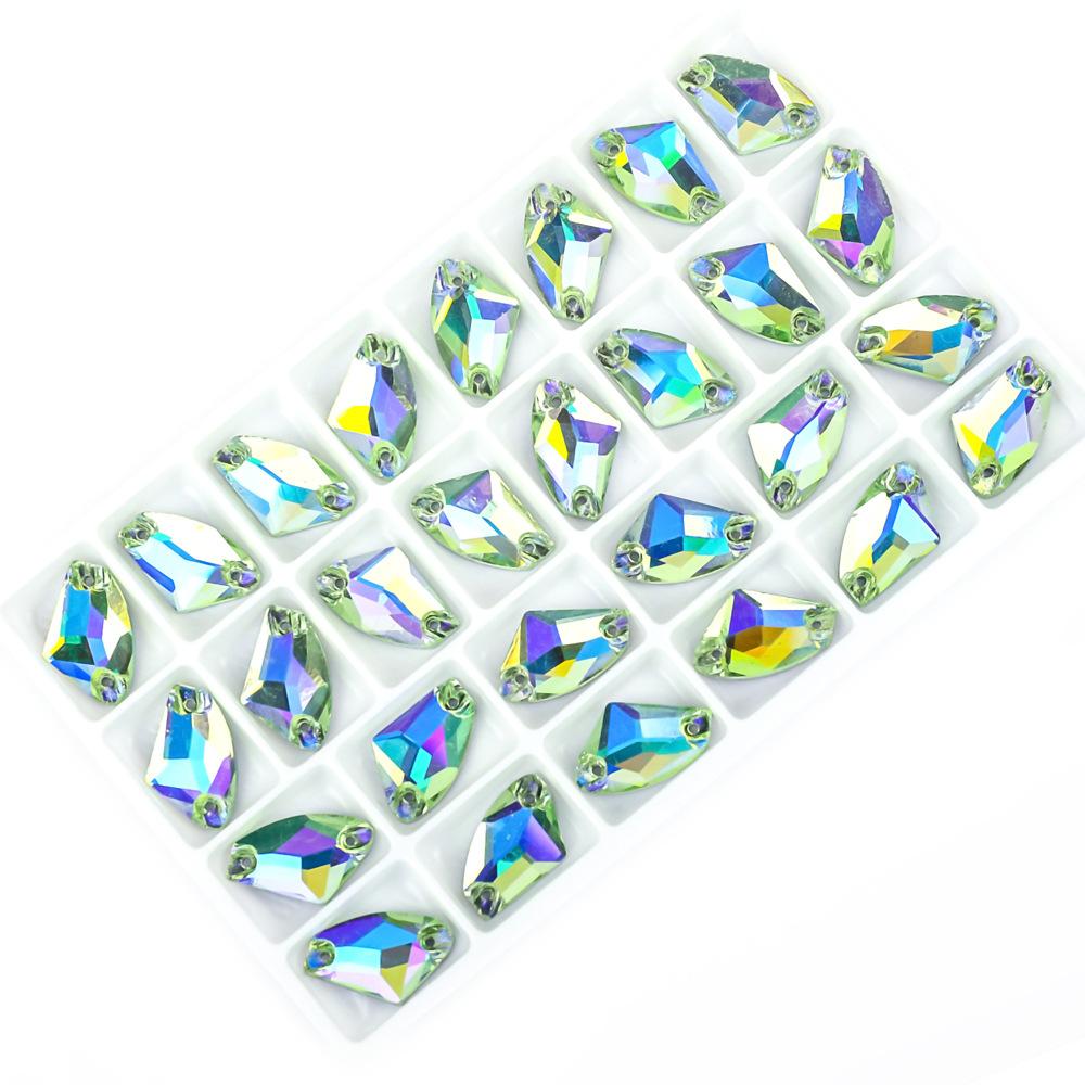 Weichen Flat Bottom Colorful Axe-Shaped Double Hole Hand Sewn Buckle Glass Rhinestone Diy Dress Wedding Dress Accessories