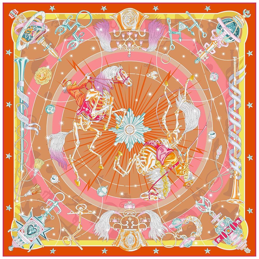 90cm  Rabbit Horse Twill Silk Scarf Shawl Brand Square Scarf Women Hijab Luxury Bandana Foulard Neckerchief Head Scarves