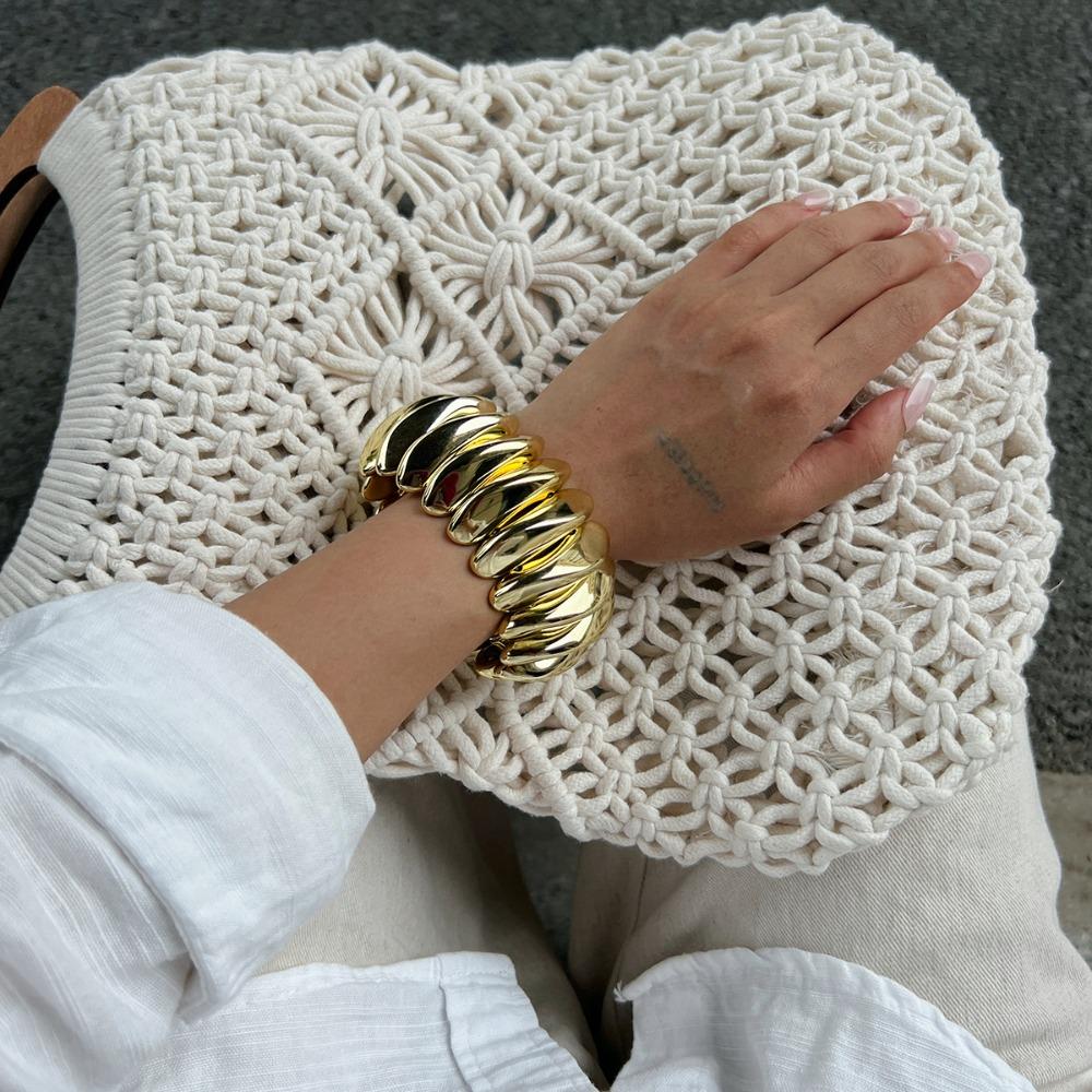 Bohemian Acrylic Bangle Wide Rectangle Elastic Rope Bracelet Retro Hand Ring  Lady Girls