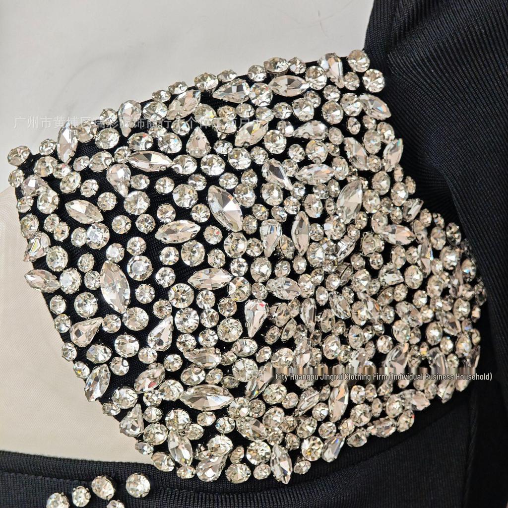 European & American Rhinestone Inlaid Stand-up Collar Bandage Evening Dress, 2025 Luxury Style.