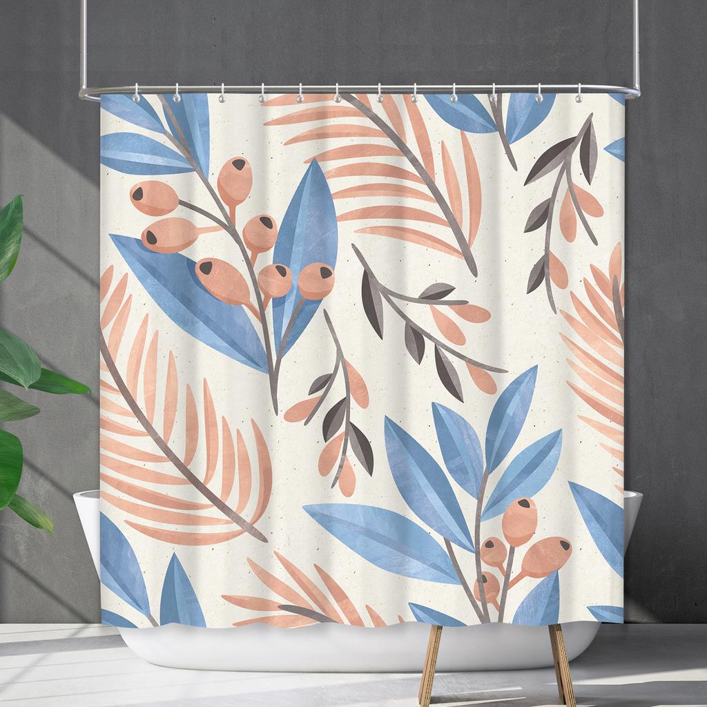 Shower Curtain Waterproof And Mildew-Proof 3D Digital Printing Plant Flower Plant Shower Curtain Bathroom Partition
