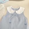 Summer Girls Striped Sleeveless Dress College Bowknot Embroidered Bubble Vest Dress For Baby Toddler
