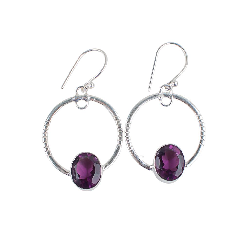 Natural Amethyst Gemstone 925 Sterling Silver Jewelry Handcrafted Earrings 1.37" EE-67-7