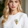 Yousheng Brooch Retro Kettle Shape Wedding Three-dimensional Brooch with Imitation Golden Metal Texture Real Flower Insert Coat Scarf Hair Bag
