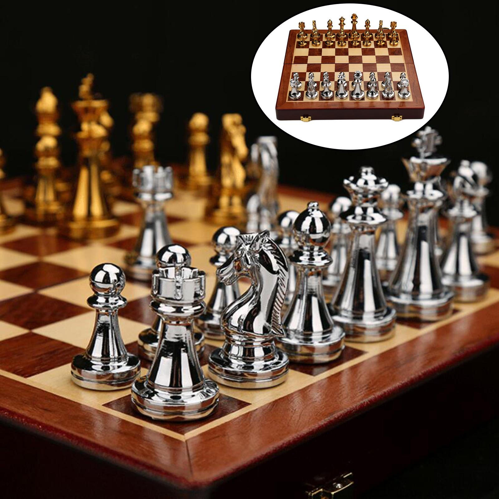 30cm Mittelalterliches Schachspiel Schachbrett 32 Figuren Brettspiel Figurensets Schach Dame Gold Silver