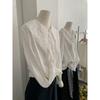 Spring Autumn Polo-neck Sweet Single Breasted Shirt Women Long Sleeve Casual White Cotton Blouse Cardigan Top