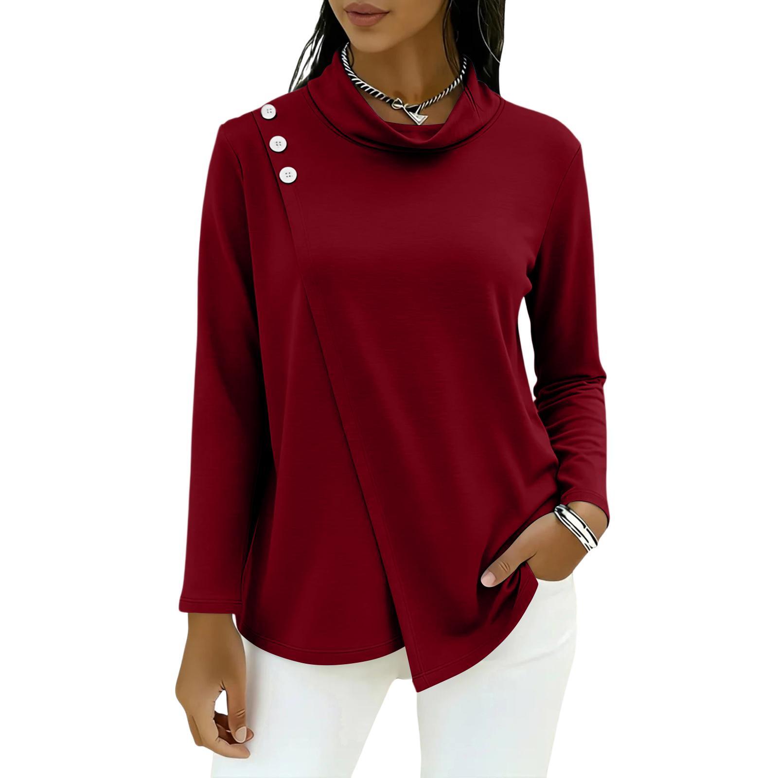 

Женская модная асимметричная футболка с полувысоким воротником и длинным рукавом Цветной топ XL красный