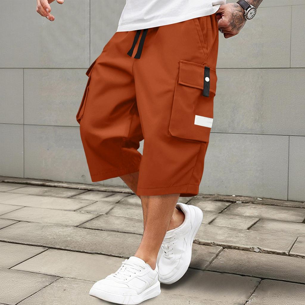 Men's casual and fashionable lace-up lightweight and breathable sports shorts. Men's loose and large-sized multi-pocket workwear shorts.