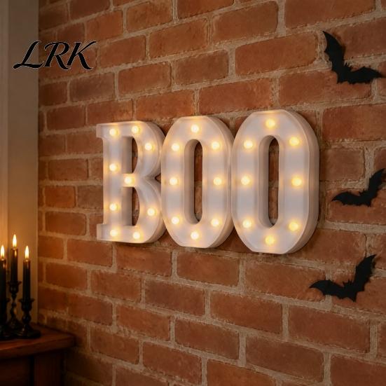 Light Up Letters 3 Pcs Halloween Boo with LED Light, Indoor Marquee Durable Plastic Letter Lights BOO Sign for Home Kitchen Fireplace Party
