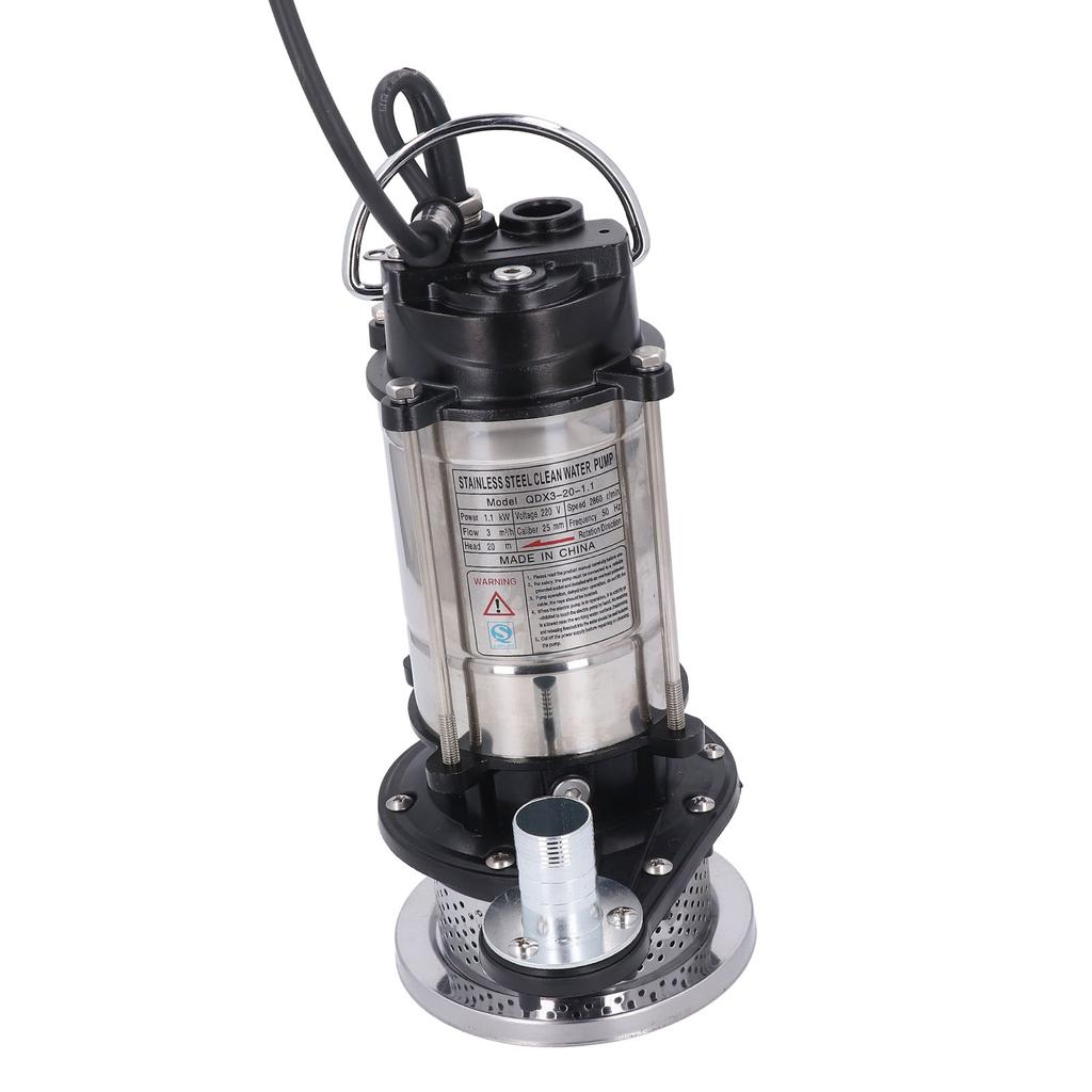 Stainless Steel Submersible Pump Electric Water Removal Transfer 1100W 20M Head 3meter3h for Pool