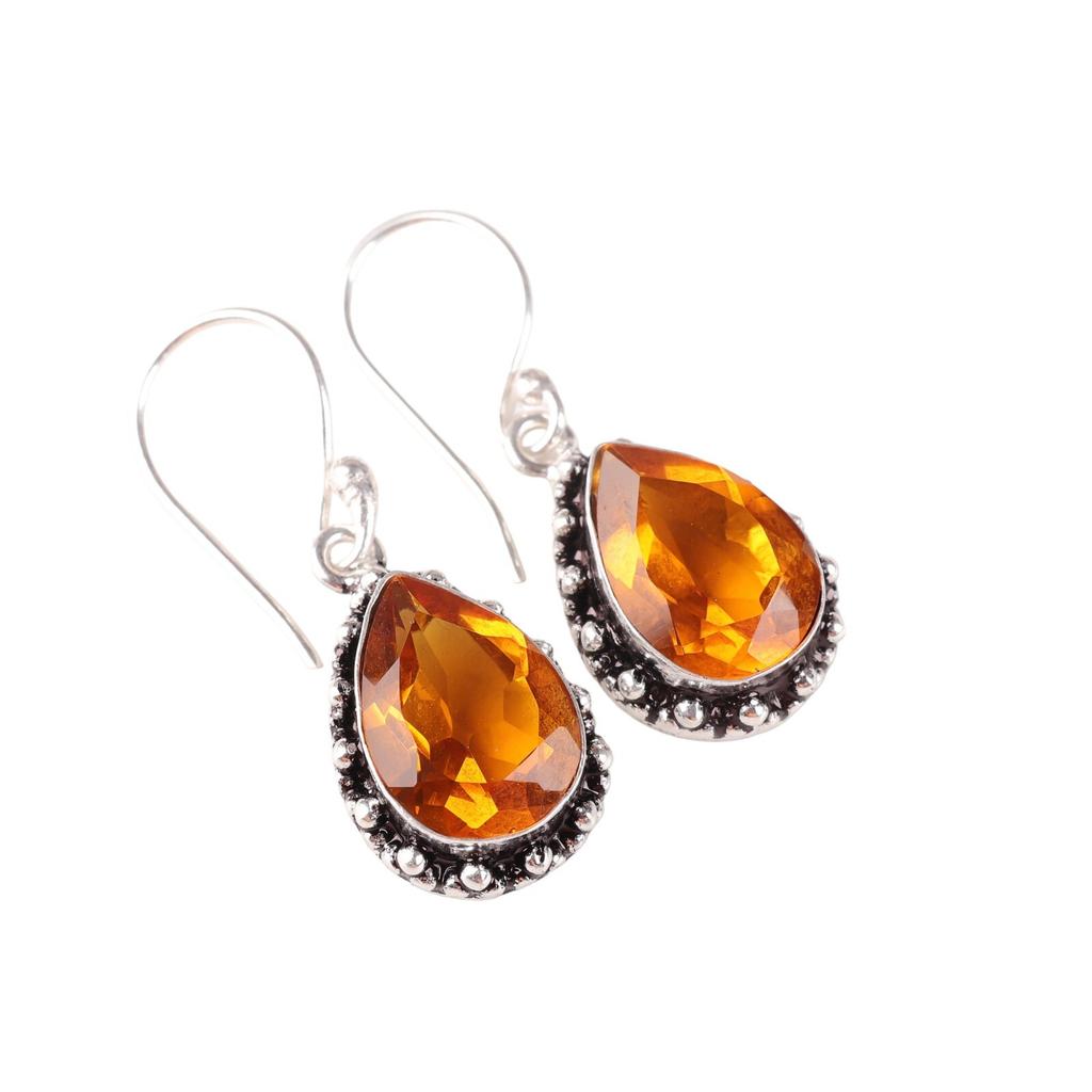 Natural Citrine Gemstone 925 Sterling Silver Handmade Women's Earrings1.41" Gift EE-97-1
